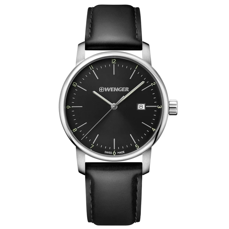 Wenger Urban Classic Quartz Movement Black Dial Leather Strap Men's Watch 01.1741.110