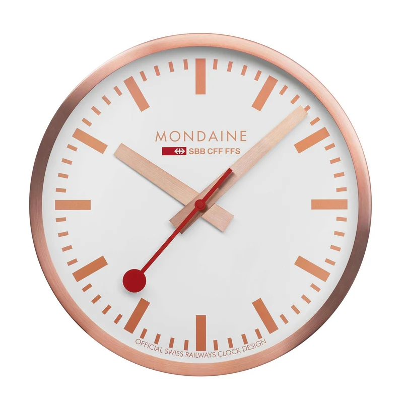 Mondaine 25cm White Face Copper Case Quartz Wall Clock A990.CLOCK.18SBK