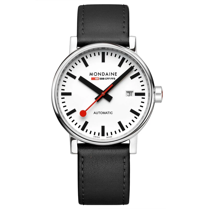 Mondaine Evo2 Automatic White Dial Black Leather Watch MSE.40610.LB