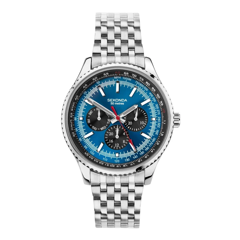 Sekonda Aviation Quartz Blue Dial Stainless Steel Bracelet Men's Watch 1771
