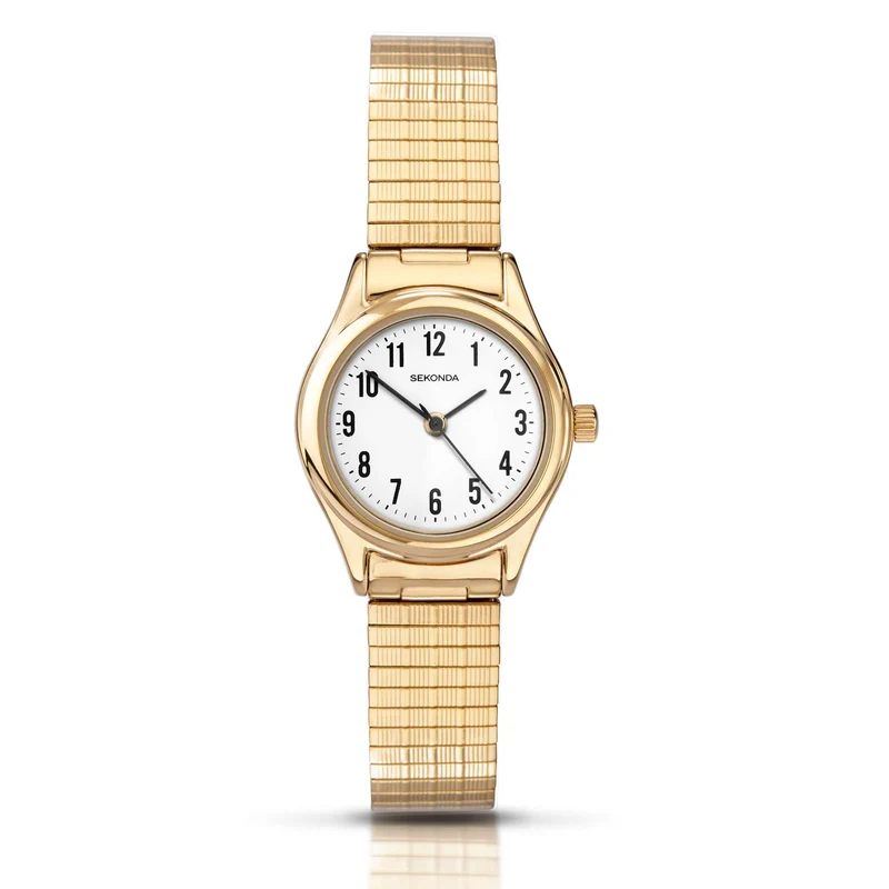 Sekonda Classic Quartz White Dial Gold PVD Expander Stainless Steel Bracelet Ladies Watch 4602