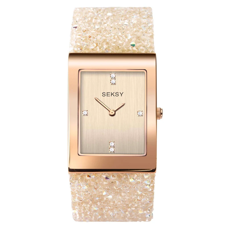Seksy Rocks Quartz Rose Gold Dial Rose Gold Brass Bracelet Ladies Watch 2722