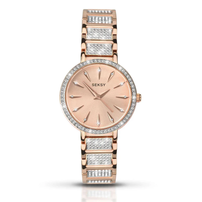 Seksy Classic Quartz Rose Gold Dial Rose Gold PVD Brass Bracelet Ladies Watch 2372