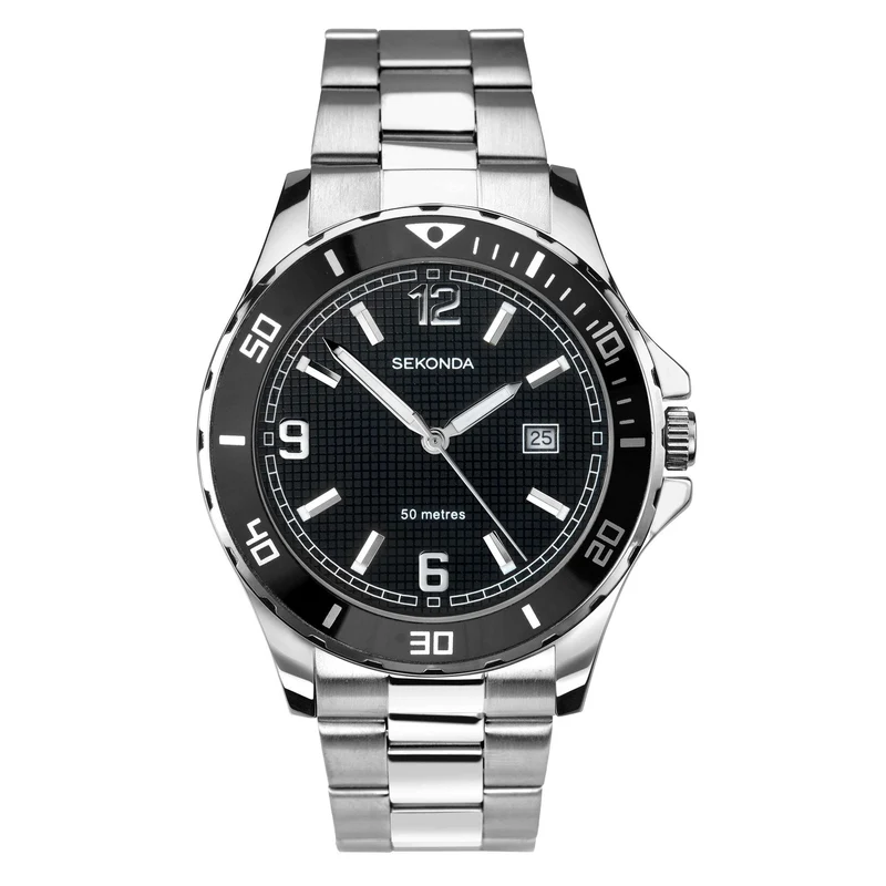 Sekonda Sports Quartz Black Dial Stainless Steel Bracelet Men's Watch 1513.00