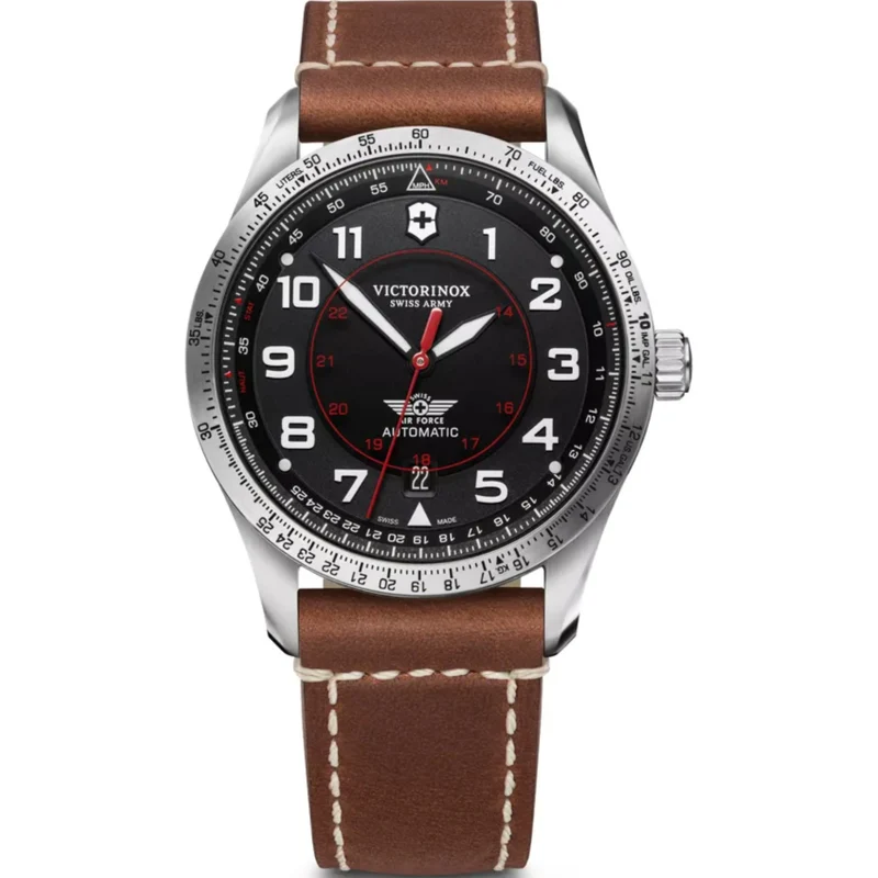 Victorinox Airboss 42mm Black Dial Leather Mens Automatic Watch 241937