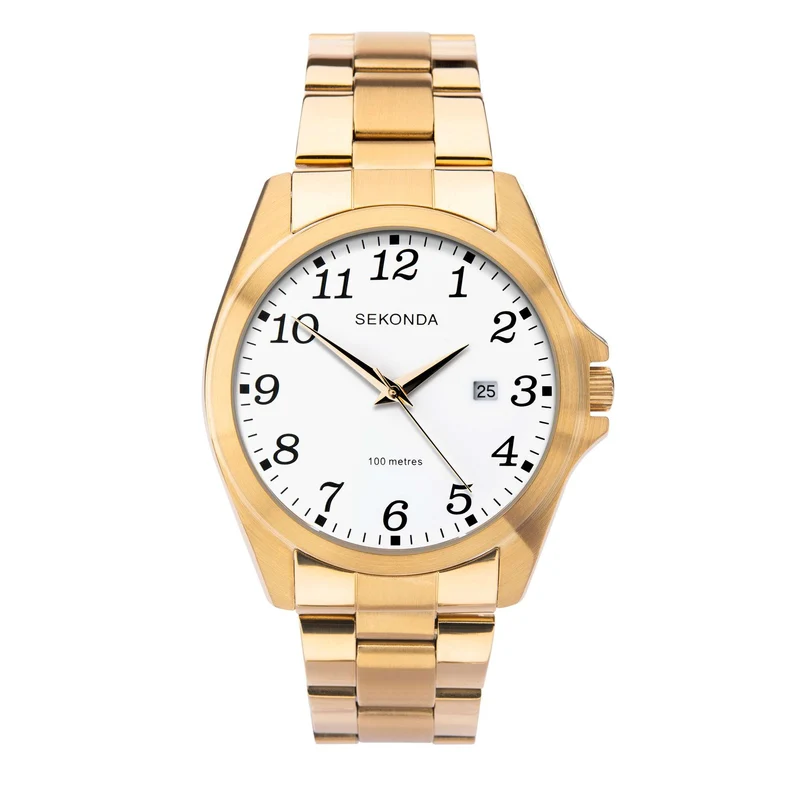 Sekonda Classic Quartz White Dial Gold PVD Stainless Steel Bracelet Men's Watch 1637