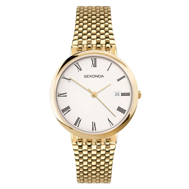 Sekonda Classic Quartz White Dial Gold PVD Stainless Steel Bracelet Men's Watch 3683