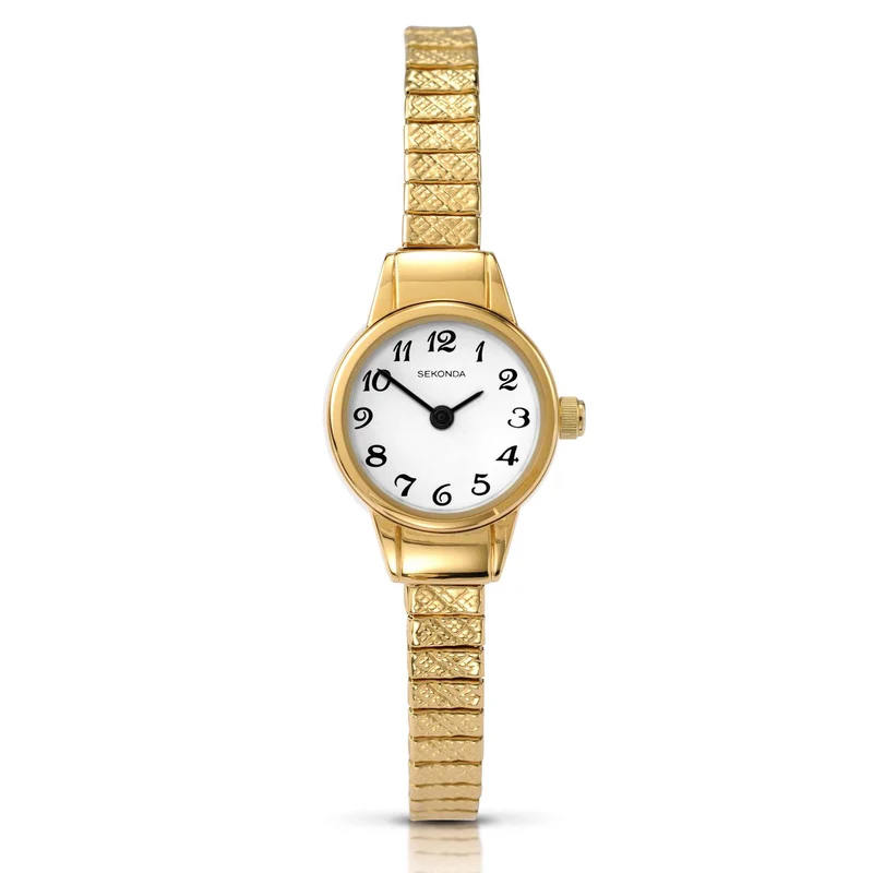 Sekonda Classic Quartz White Dial Gold PVD Expander Stainless Steel Bracelet Ladies Watch 4474