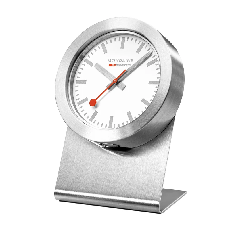 Mondaine 5cm White Face Silver Case Quartz Magnet Clock A660.30318.82SBV