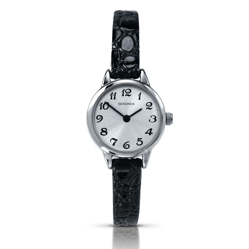 Sekonda Classic Quartz Silver Dial Black Leather Strap Ladies Watch 4471