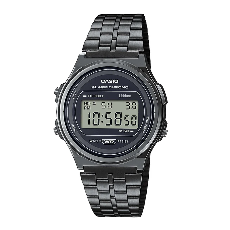 Casio Collection Quartz Black Dial Gunmetal Grey PVD Stainless Steel Bracelet Men’s Watch A171WEGG-1AEF