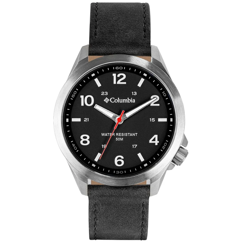 Columbia Exclusive Crestview Quartz Black Dial Leather Strap Watch CSS10-001