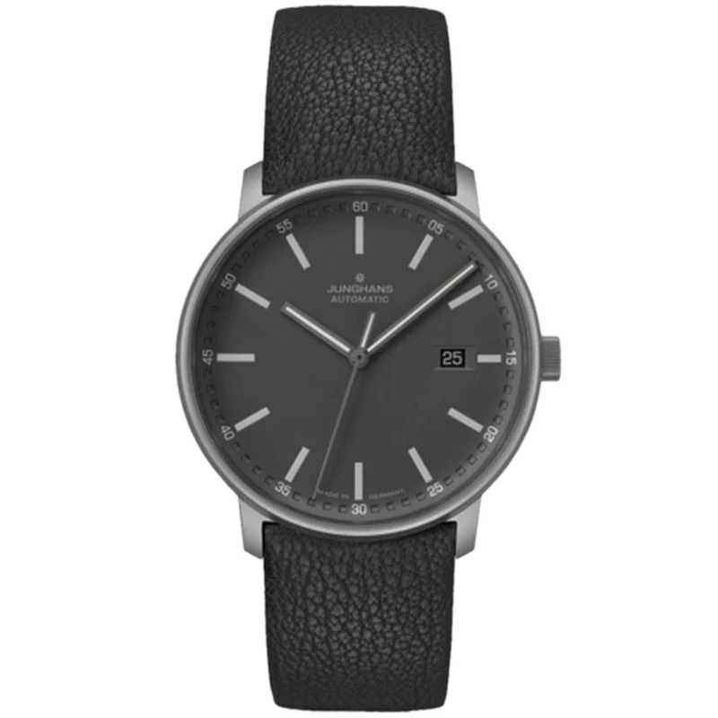 Junghans FORM A Titan Automatic Black Dial Leather Strap Men's Watch 027/2001.00