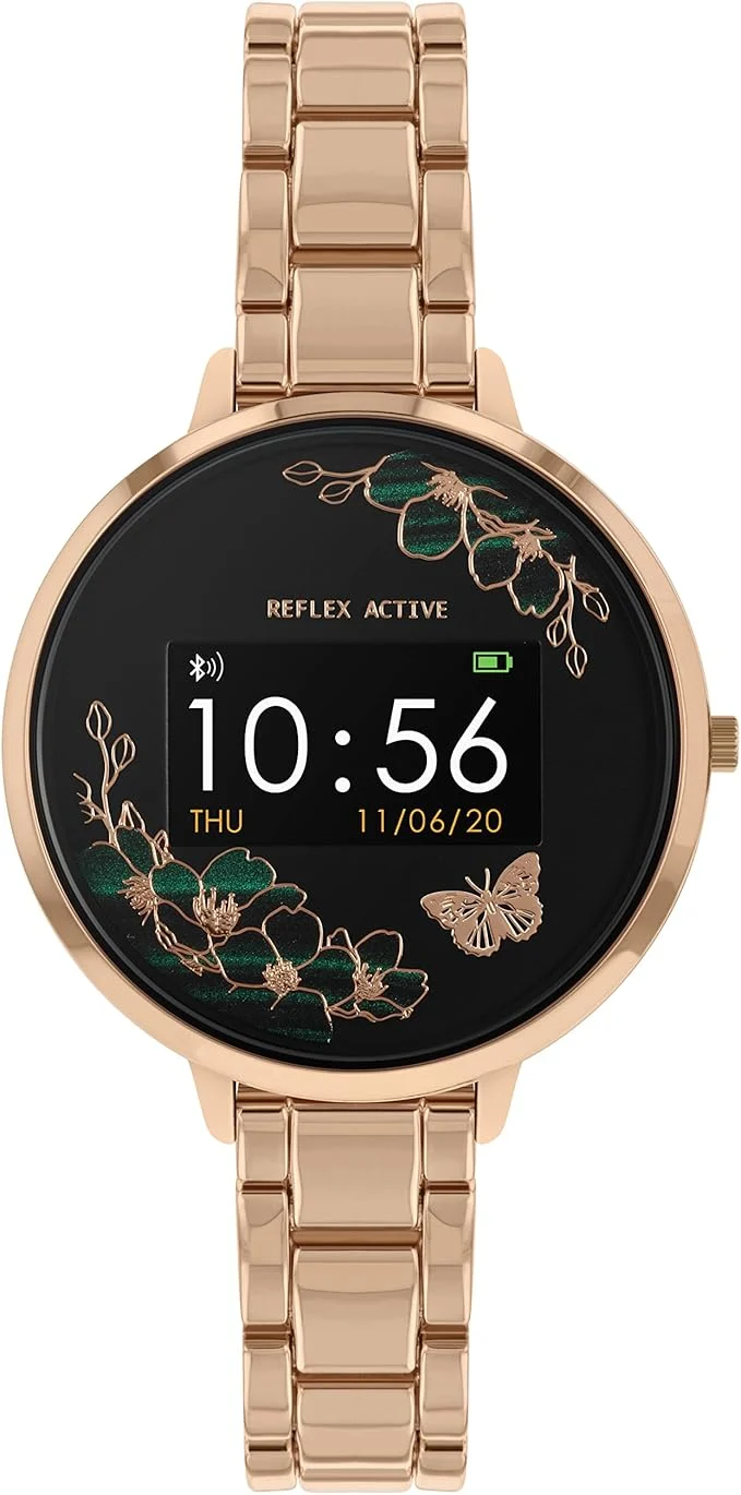 Reflex Active Series 03 Quartz Black Dial Rose Gold PVD Bracelet Ladies Smartwatch RA03-4028