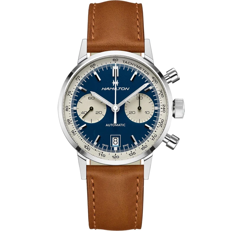 Hamilton American Classic 40mm Intra-Matic Blue Dial Leather Mens Automatic Watch H38416541