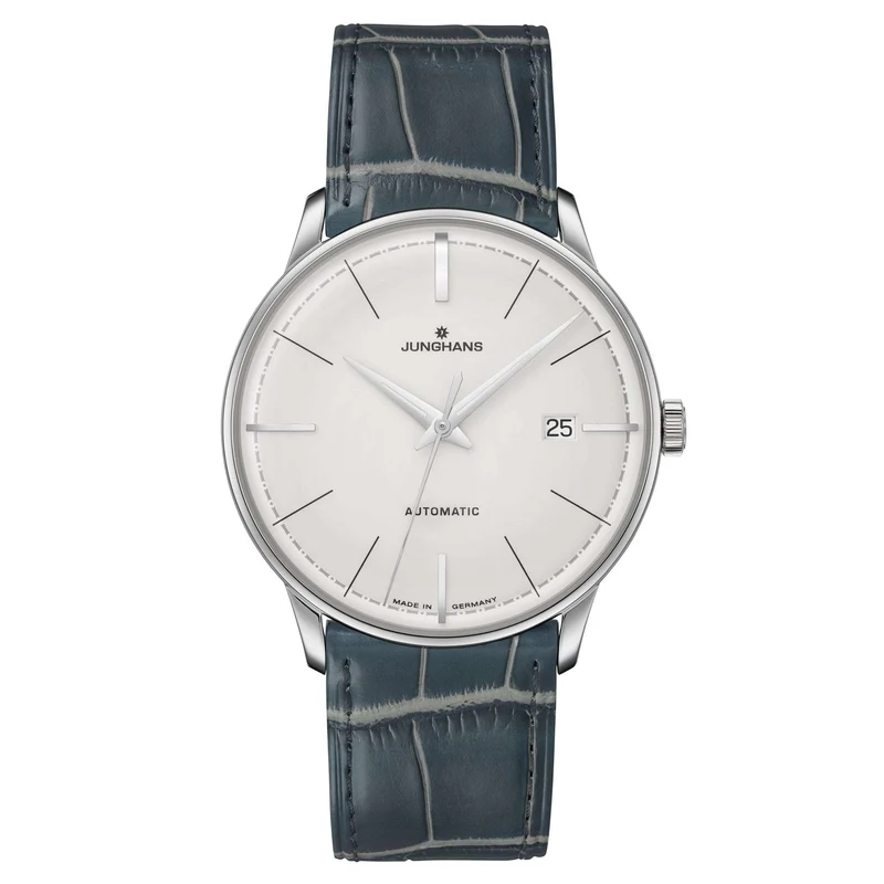 Junghans Meister Classic Terrassenbau Automatic Silver Dial Green Leather Strap Mens Watch 027/40190.02