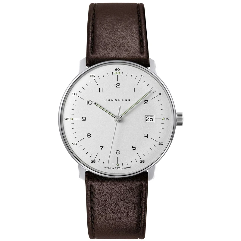Junghans Max Bill Quartz 041/4461.04 Silver Dial Brown Leather Strap Men's Watch