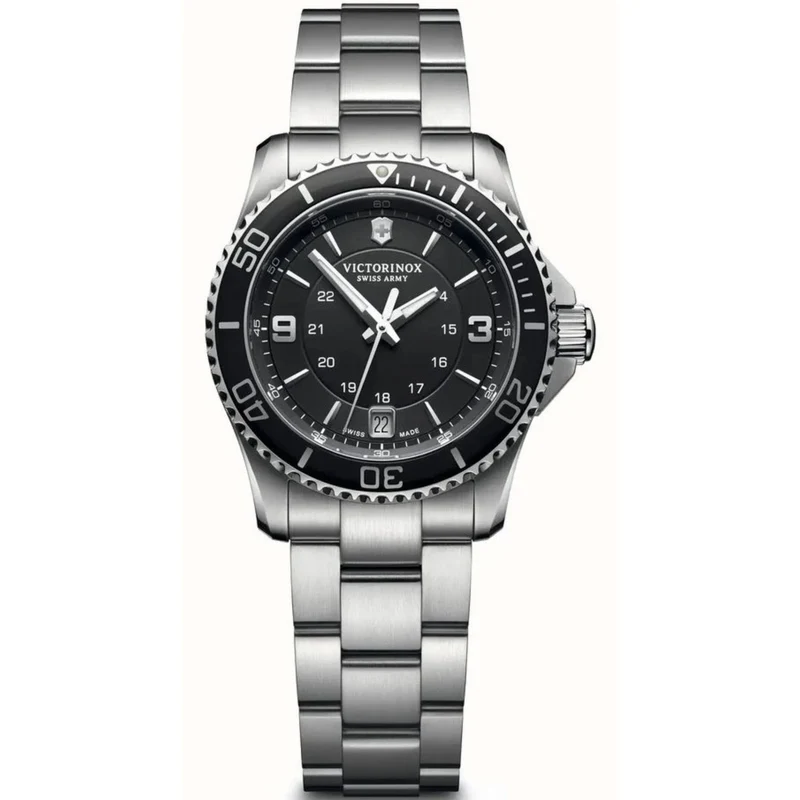 Victorinox Maverick Quartz Black Dial Silver Steel Ladies Watch 241701