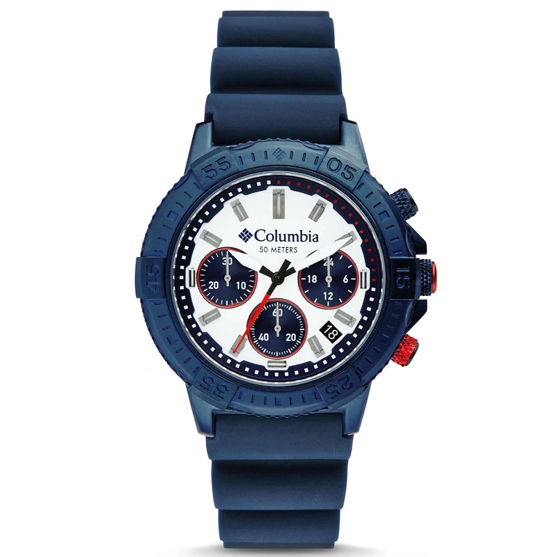 Columbia Peak Patrol Chronograph Quartz White Dial Blue Silicone Strap Men's Watch CSC03-006