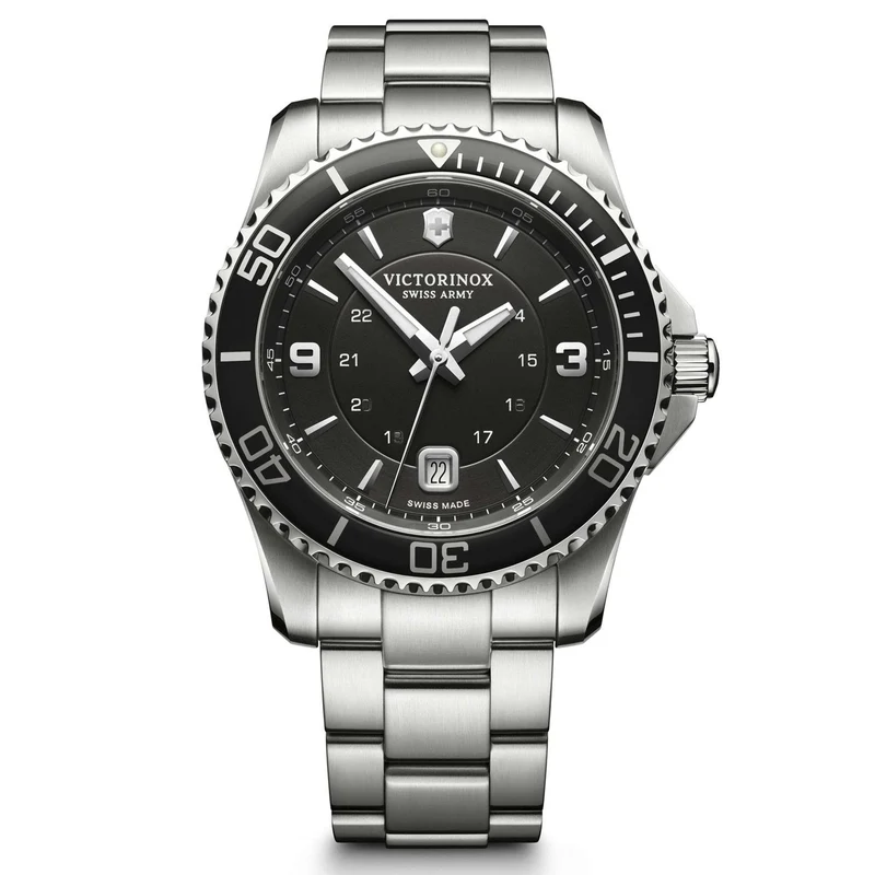 Victorinox Swiss Army Maverick Large Quartz Black Dial Stainless Steel Bracelet Men's Watch 241697