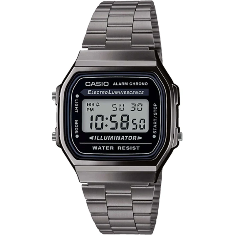 Casio Collection Quartz Digital Gun Metal Grey Stainless Steel Bracelet Mens Watch A168WEGG-1AEF