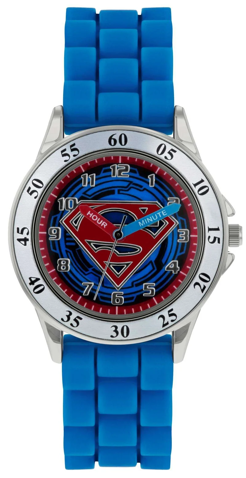 Disney Superman Quartz Blue Rubber Strap Time Teacher Boys Watch SUP9227