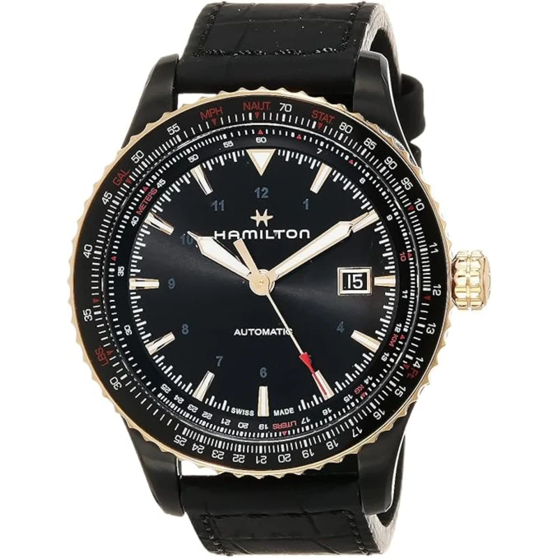 Hamilton Khaki Aviation 42mm Black Dial Leather Mens Automatic Watch H76635730