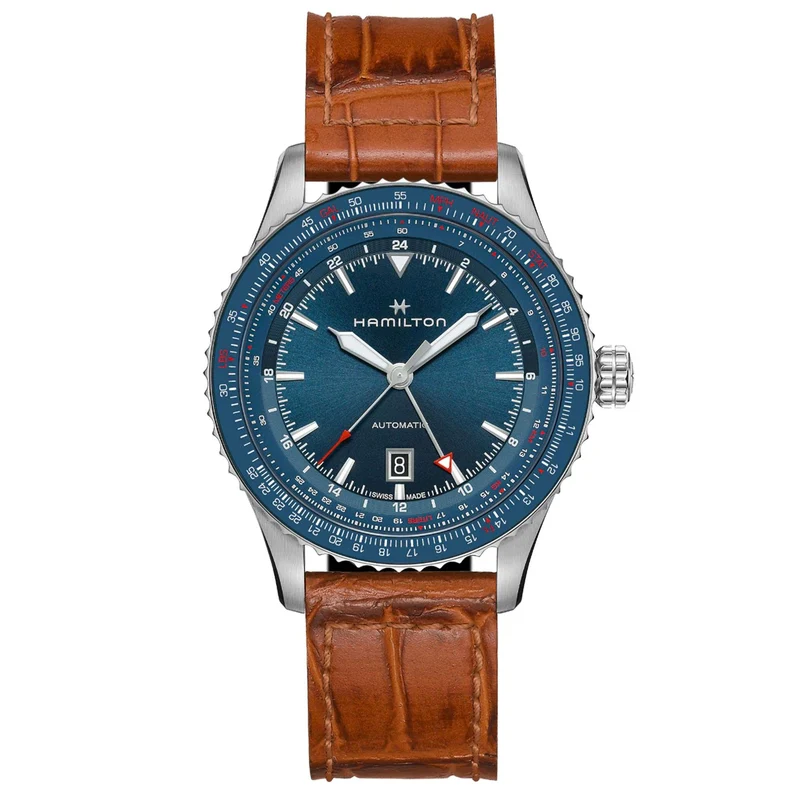Hamilton Khaki Aviation 44mm GMT Blue Dial Leather Mens Automatic Watch H76715540