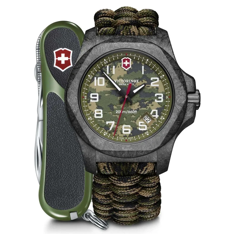 Victorinox I.N.O.X 43mm Carbon Limited Edition Green Dial Paracord Mens Quartz Watch 241927.1