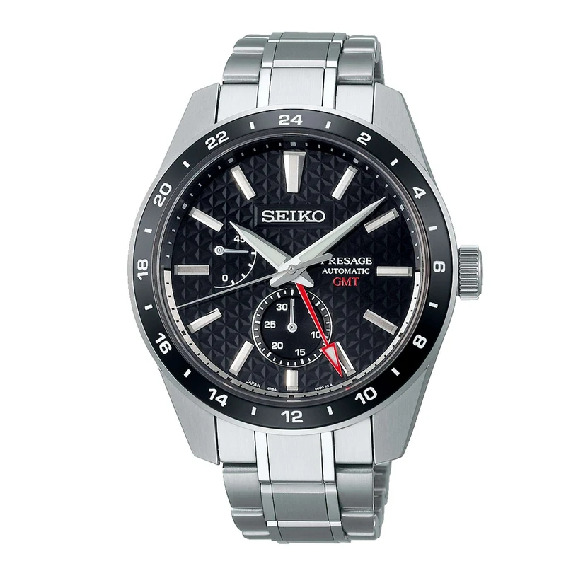 Seiko Presage Sharp Edged GMT Automatic Movement Black Dial Stainless Steel Bracelet SPB221J1
