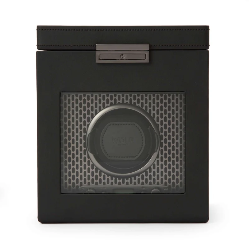 WOLF Axis Black Single Watch Winder With Storage 469203