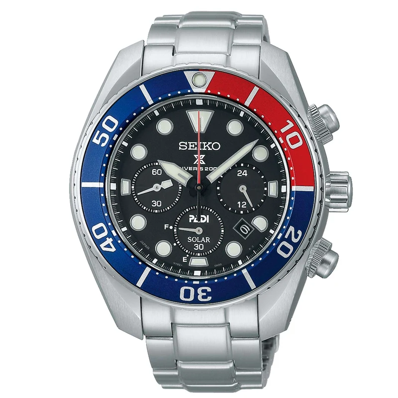 Seiko Prospex PADI Special Edition 'Sumo' Solar Chronograph Black Dial Men's Watch SSC795J1