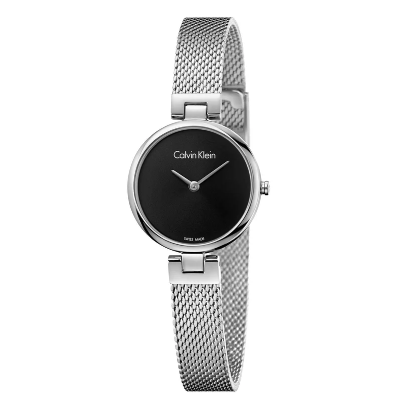 Calvin Klein Authentic Quartz Black Dial Silver Milanase Stainless Steel Bracelet Ladies Watch K8G23121