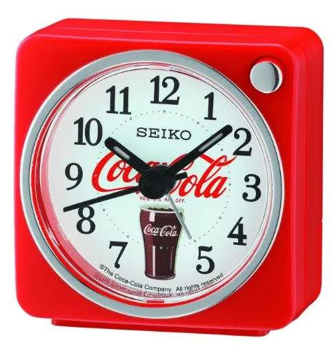 Seiko Quartz Coca Cola White Red Square Bedside Alarm Clock QHE905R