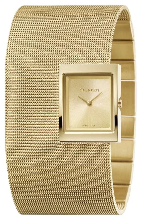 Calvin Klein Offsite Quartz Gold Dial Mesh Stainless Steel Bracelet Ladies Watch K9K23529