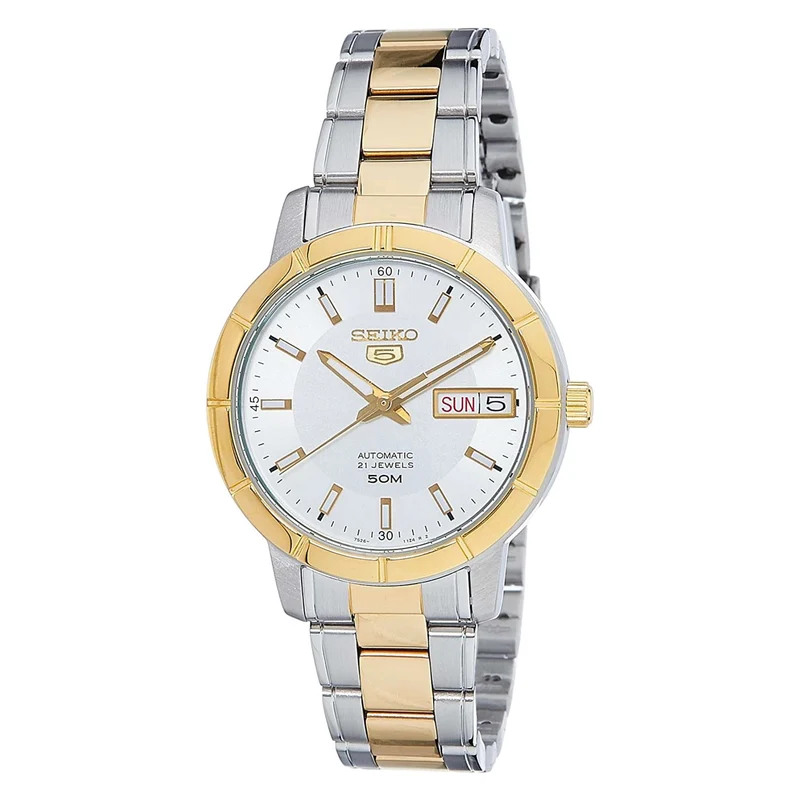 Seiko 5 Automatic White Dial Two Tone Silver Gold Stainless Steel Ladies Watch SNK892K1