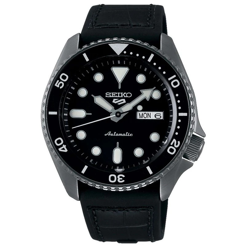 Seiko 5 Sports Automatic Black Dial Black Leather Strap Men's Watch SRPD65K3