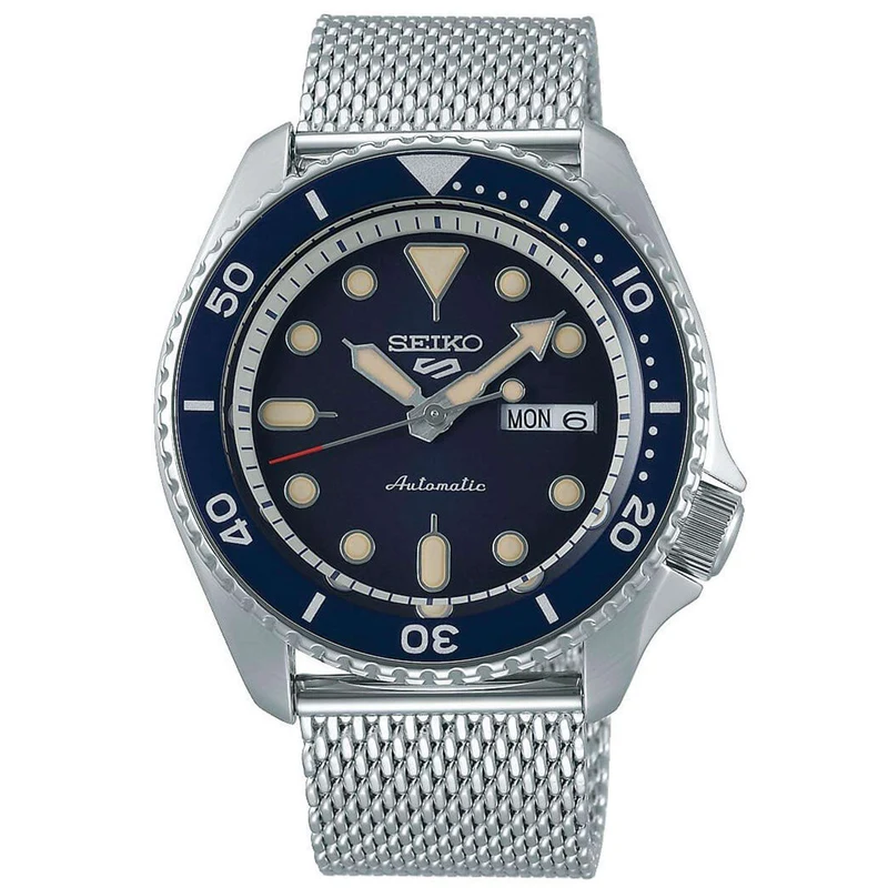 Seiko 5 Sports Blue Dial Silver Steel Mesh Bracelet Automatic Men's Watch SRPD71K1