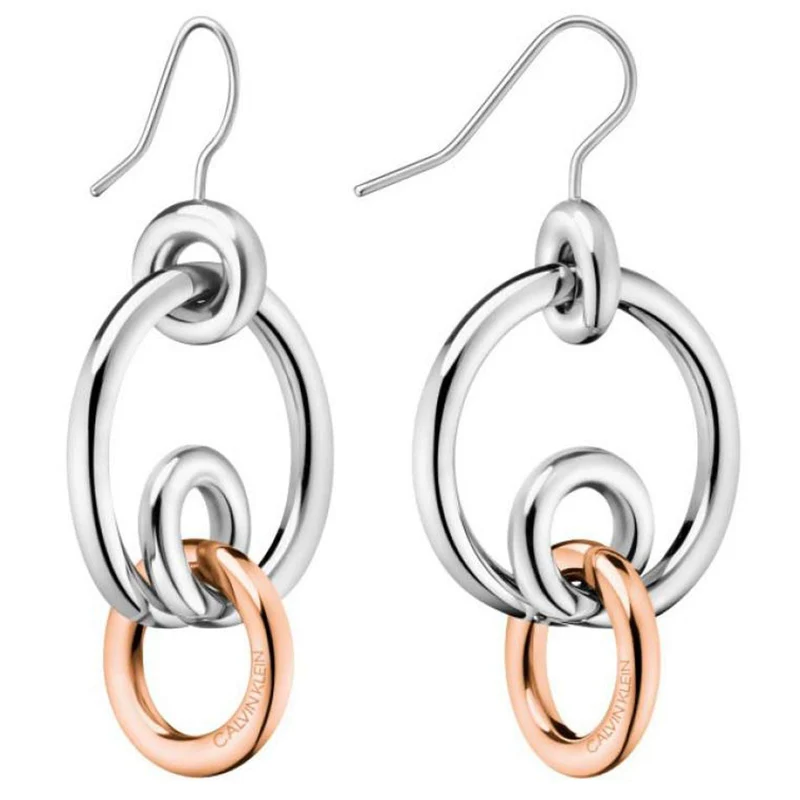 Calvin Klein Two Tone Silver Rose Gold Stainless Steel Earrings KJ9PPE200200