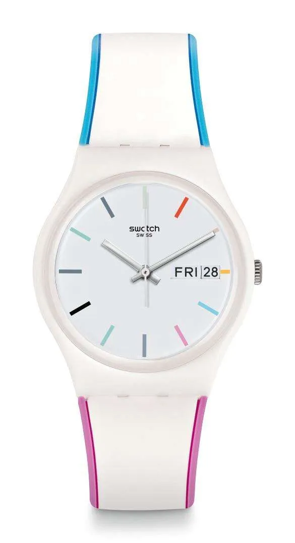 Swatch Edgyline White Plastic Case White Dial Silicone Strap Ladies Watch GW708