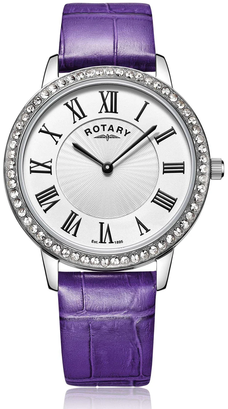 Rotary Classic Stone Set Mother of Pearl Purple Strap Ladies’ Watch