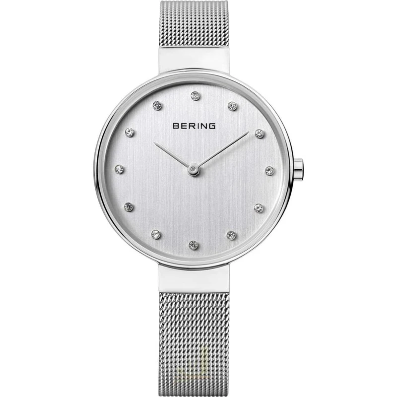 Bering Classic Silver Stainless Steel Case Silver Mesh Bracelet Ladies Watch 12034-000 34mm