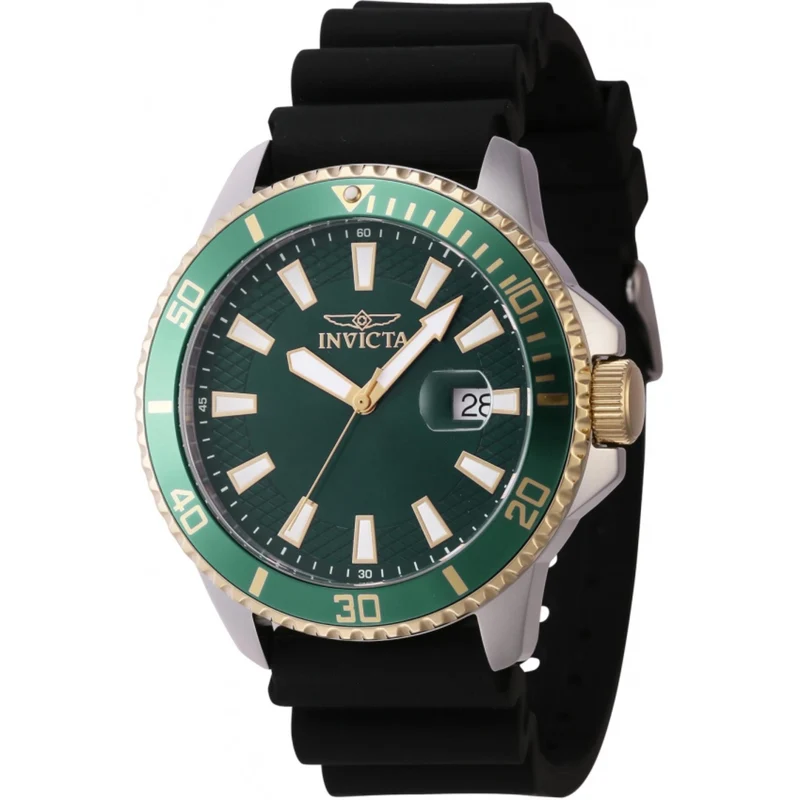 Invicta Pro Diver Quartz Green Dial Silicone Strap Men's Watch 46134