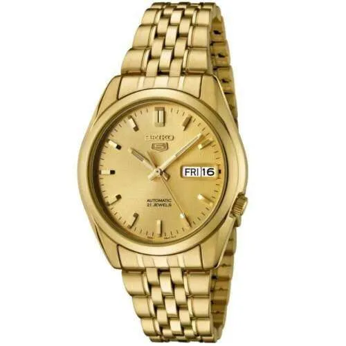Seiko 5 Automatic Gold Dial Gold PVD Stainless Steel Bracelet Men's Watch SNK366K1
