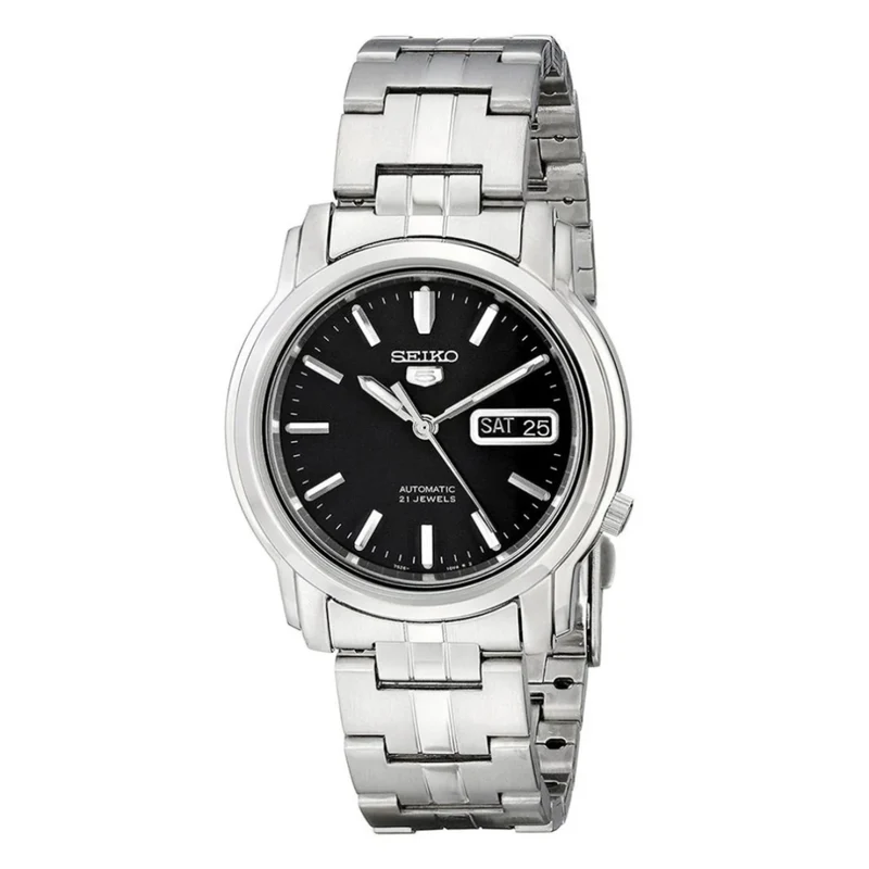 Seiko 5 Classic 37mm Black Dial Steel Mens Automatic Watch SNKK71K1
