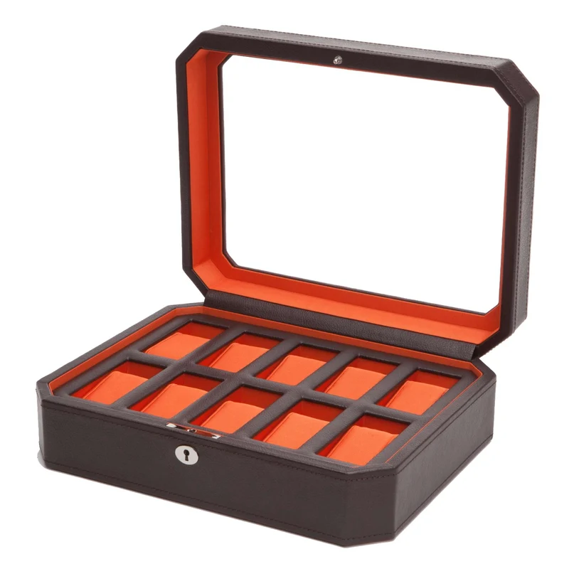 WOLF Windsor Brown/Orange 10-Piece Watch Storage Box 458406