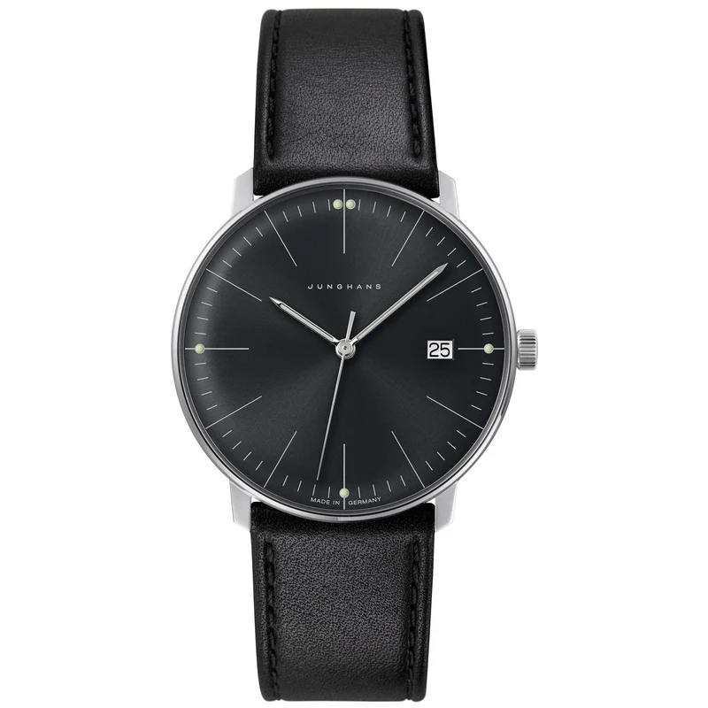 Junghans Max Bill Quartz 041/4465.04 Black Dial Leather Strap Men’s Watch
