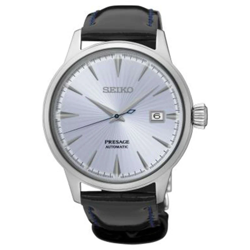 Seiko Presage Cocktail Time Automatic Blue Dial Black Leather Strap Men's Watch SRPB43J1