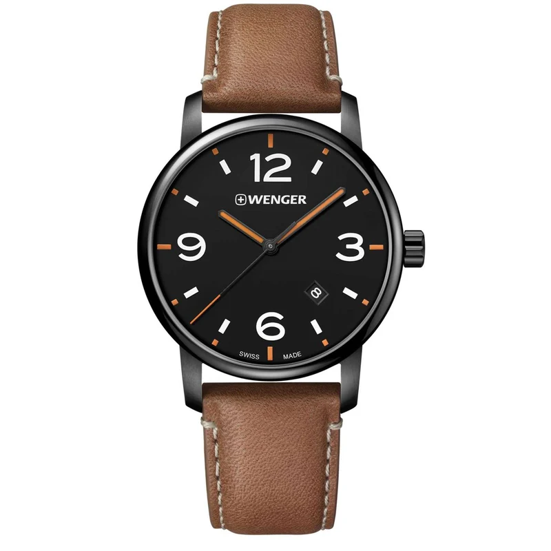 Wenger Urban Metropolitan Quartz Black Dial Brown Leather Strap Men's Watch 01.1741.134