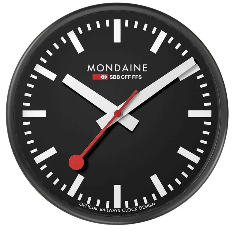 Mondaine 25cm Black Face Black Aluminium Case Quartz Wall Clock A990.CLOCK.64SBB